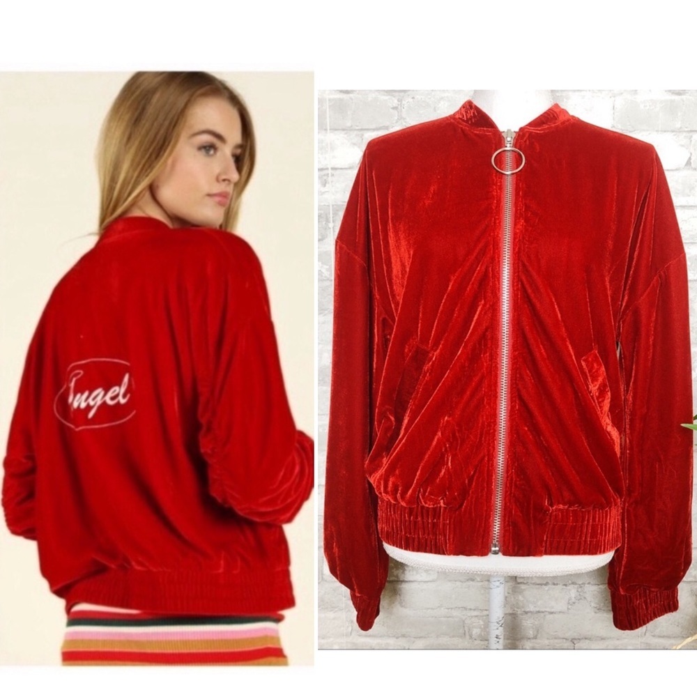 Honey Punch | Y2K Red Velvet ANGEL Bomber Jacket S